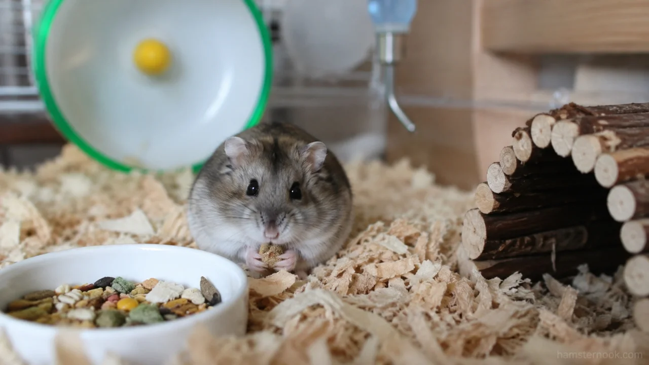 Syrian hamster sitting calmly in a spacious habitat for beginner owners