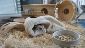 Hamster sitting in its bedding while feeling colder than usual