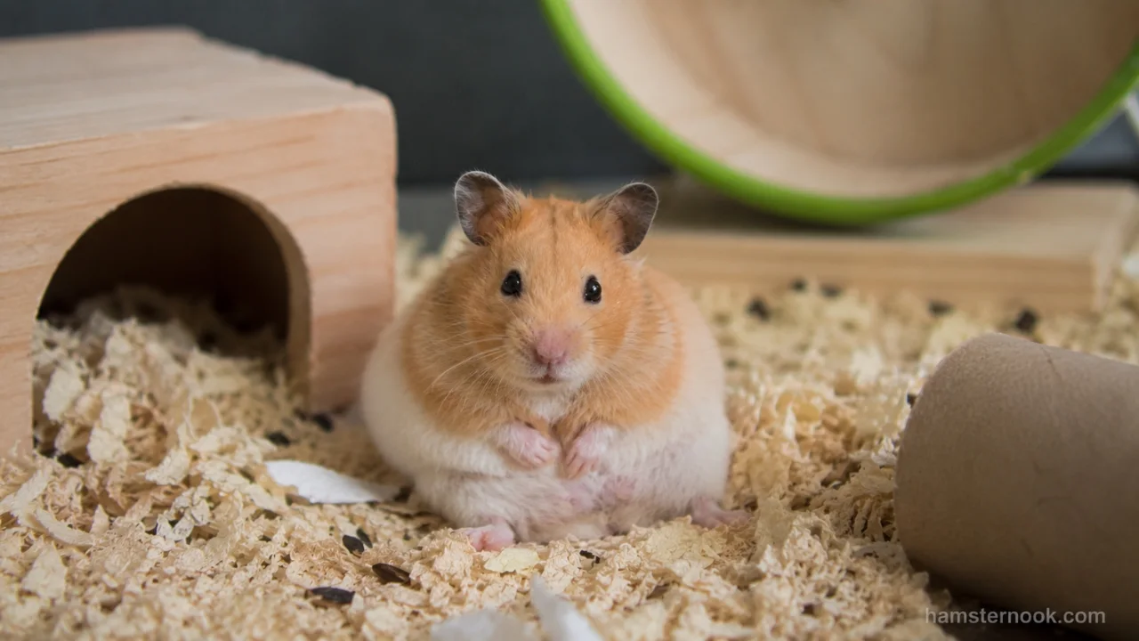 Hamster sitting quietly in one spot inside its enclosure