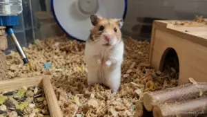 Hamster watching its owner closely from inside the cage