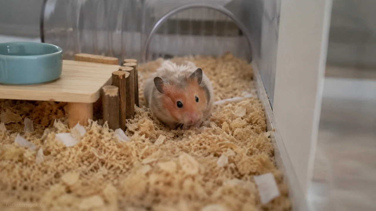 New hamster hiding in its cage while adjusting to a new home
