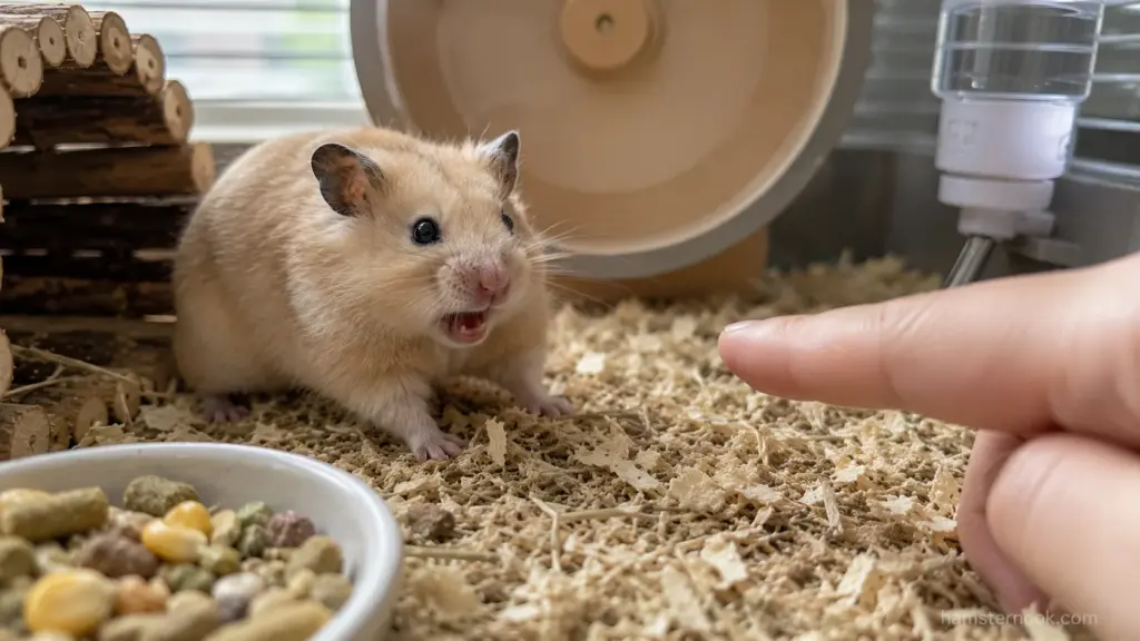 Hamster standing upright in an alert defensive posture