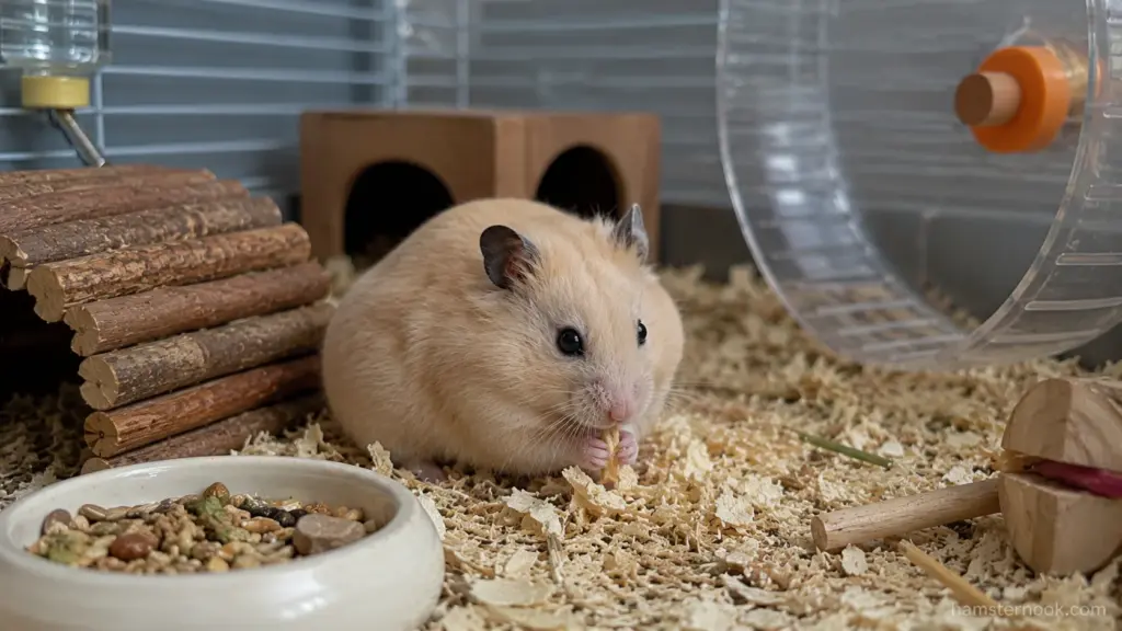 Healthy hamster running on a large exercise wheel
