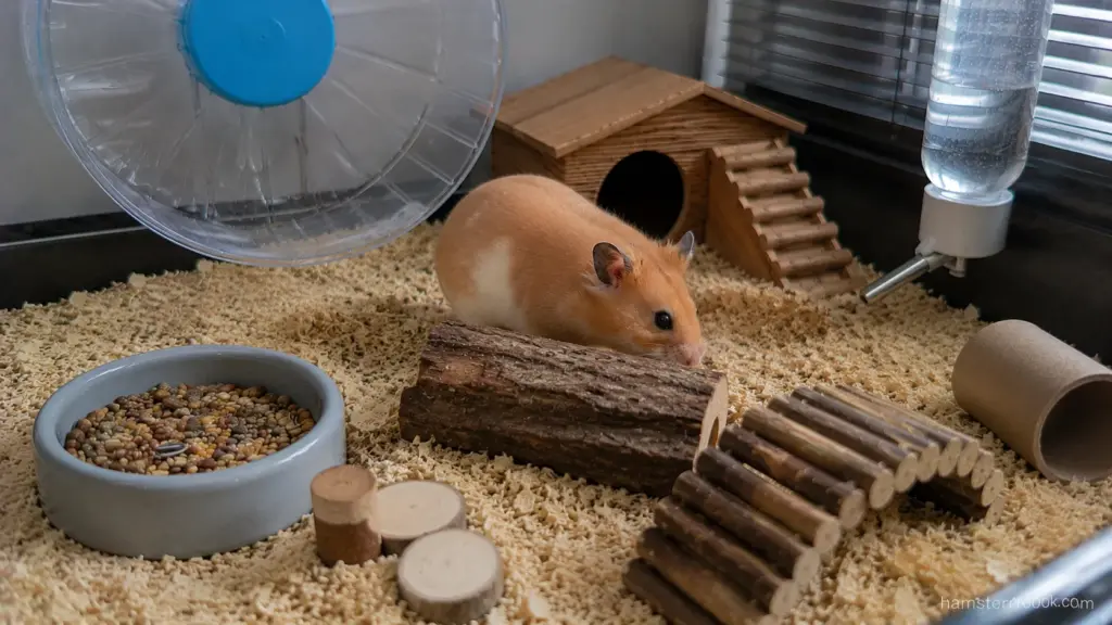 Syrian hamster exploring a recently rearranged enclosure