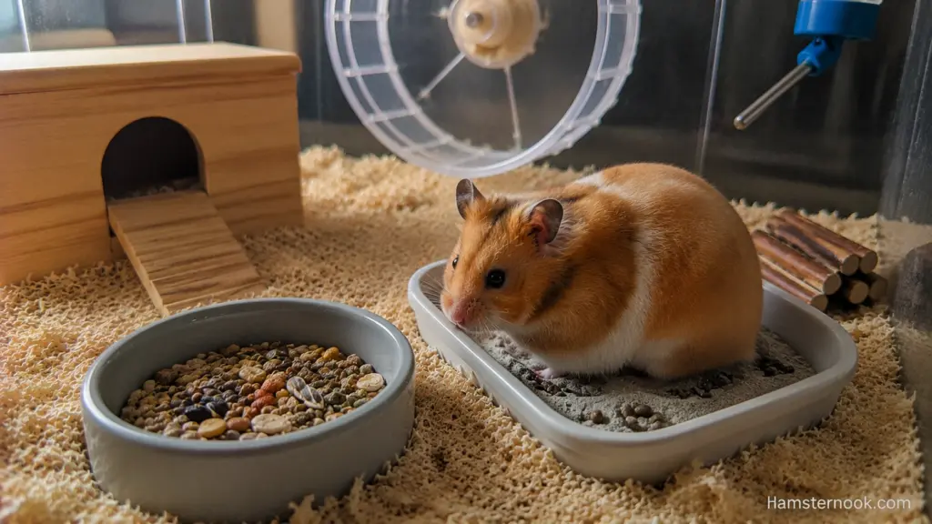 Hamster using a preferred corner of its enclosure as a toilet area