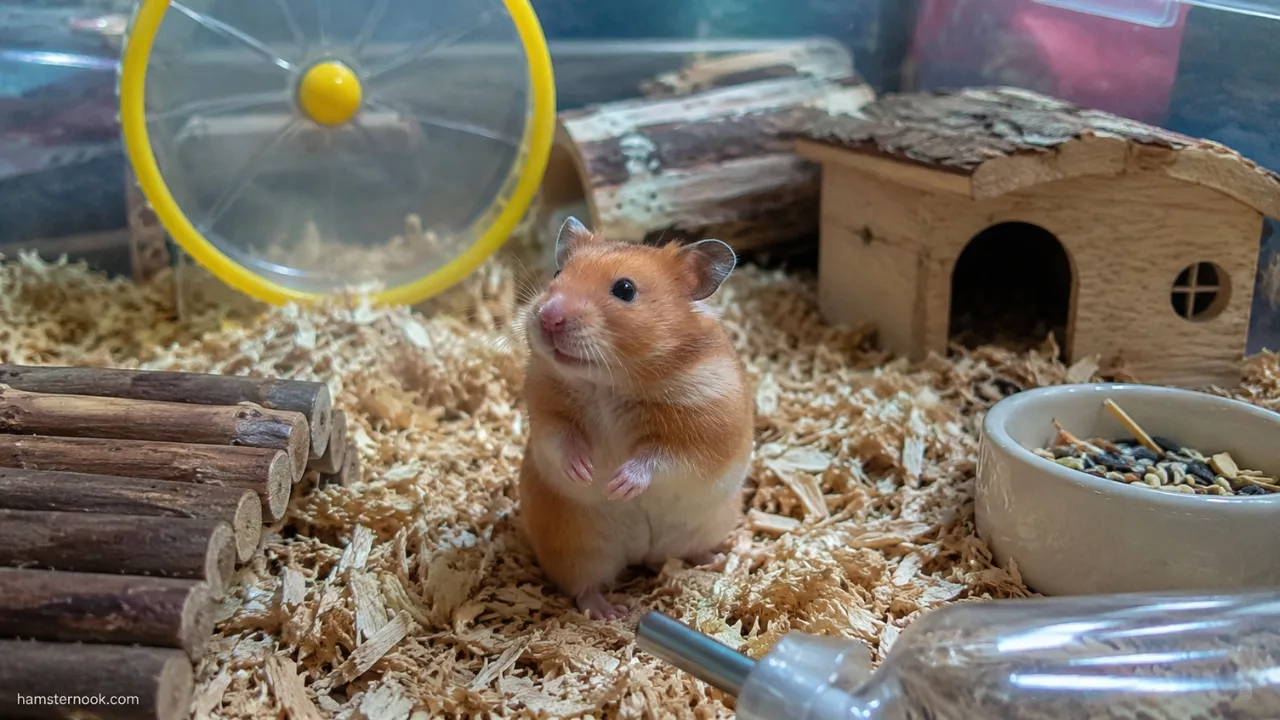 Healthy Syrian hamster exploring its enclosure and showing natural behaviors