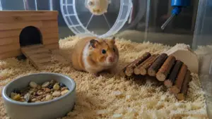 Hamster freezes after hearing a loud noise inside its cage