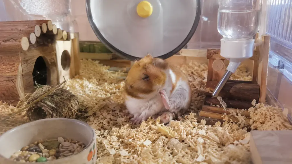 Syrian hamster scratching behind its ear during a normal grooming session