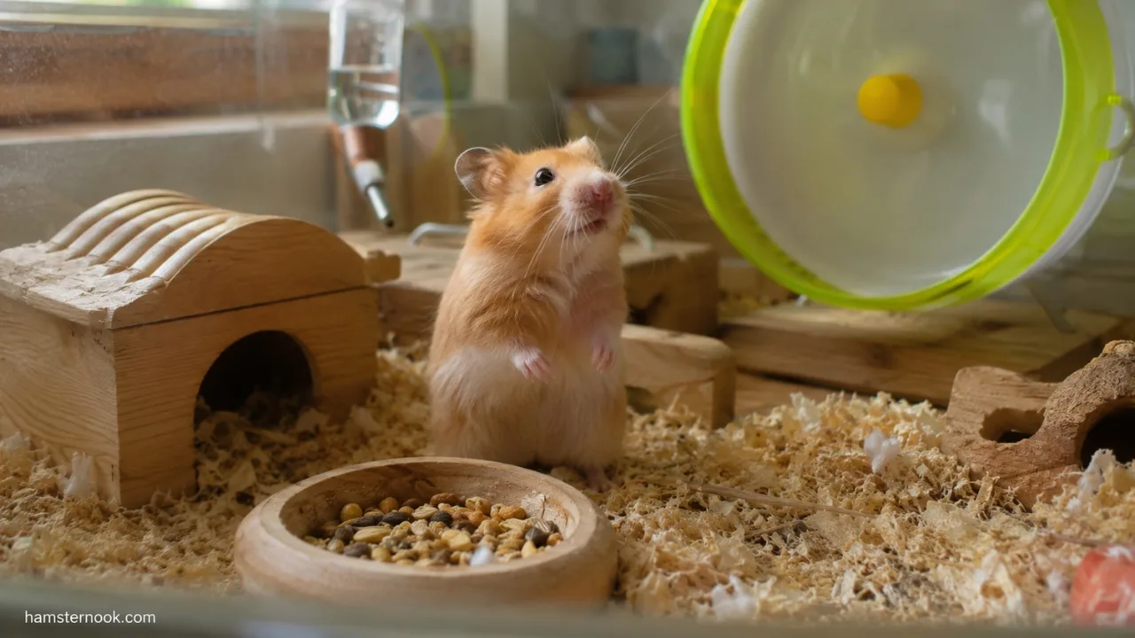 Pet hamster standing upright and sniffing its surroundings while communicating through body language