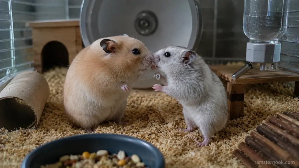 Two hamsters interacting through body language and scent