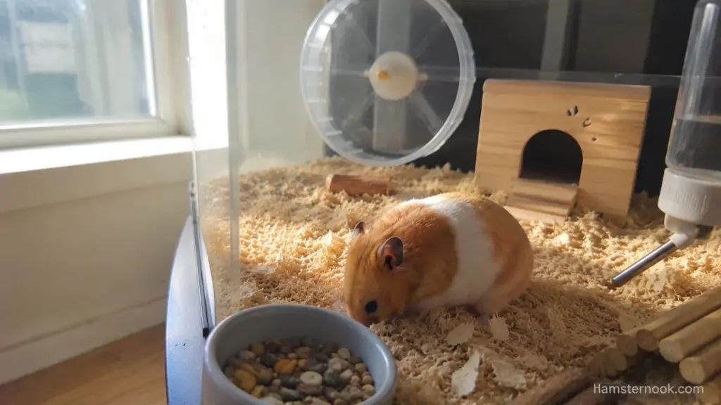 Hamster enclosure receiving indirect natural daylight in a bright room