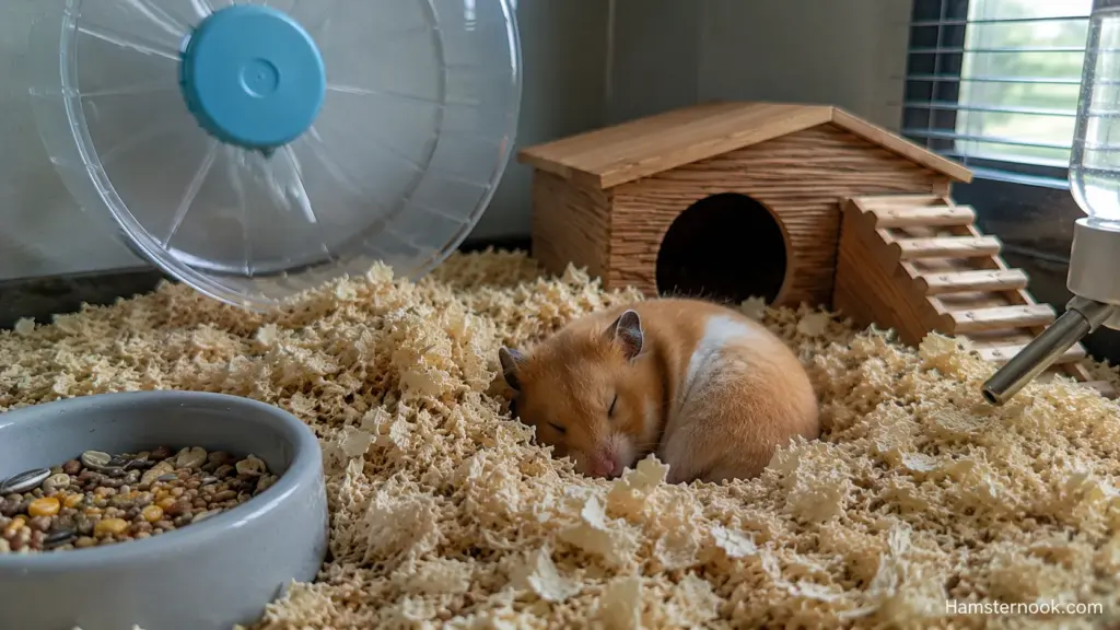 Hamster sleeping undisturbed inside a secure enclosure