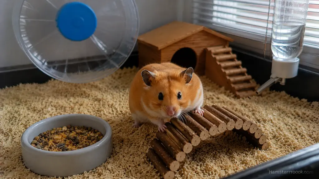 Owner giving a hamster space and allowing calm interaction inside its enclosure