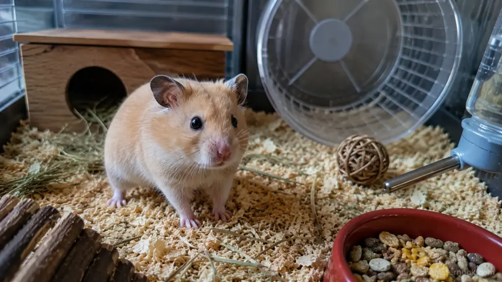 Hamster standing alert while observing its surroundings