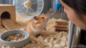 Hamster listening to its owner speak about human language