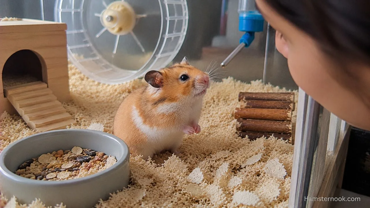 Hamster listening to its owner speak about human language